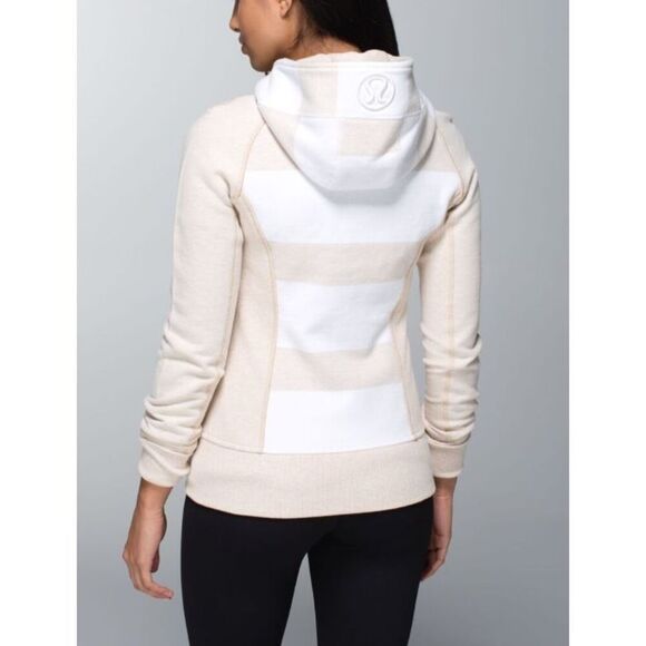 LULULEMON SCUBA cashew white striped FLEECE LINED HOOD HOODIE SWEATSHIRT JACKET - Picture 2 of 10